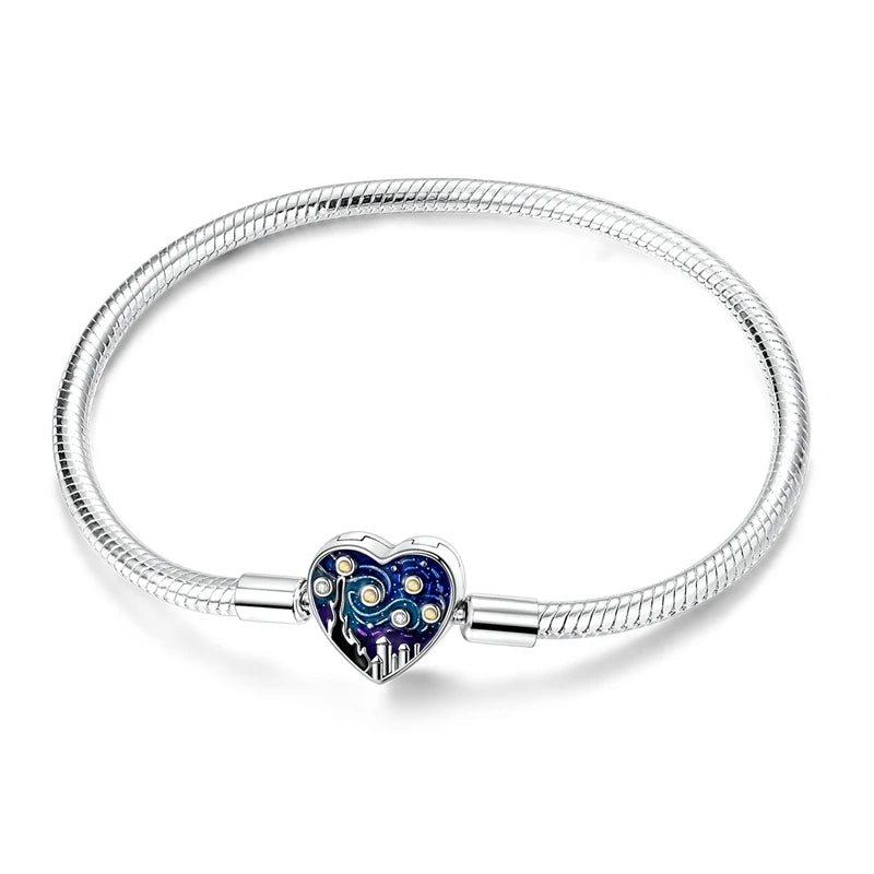 New 925 Sterling Silver Heart Shaped Zircon Snake Bone Bracelet For Women Fashion Birthday Jewelry Gift