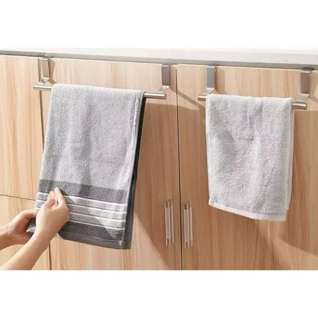 1/2Pcs Towel Rack Over Door Towel Bar Hanging Holder Stainless Steel Bathroom Kitchen Cabinet White Black Towel Rag Shelf Hanger