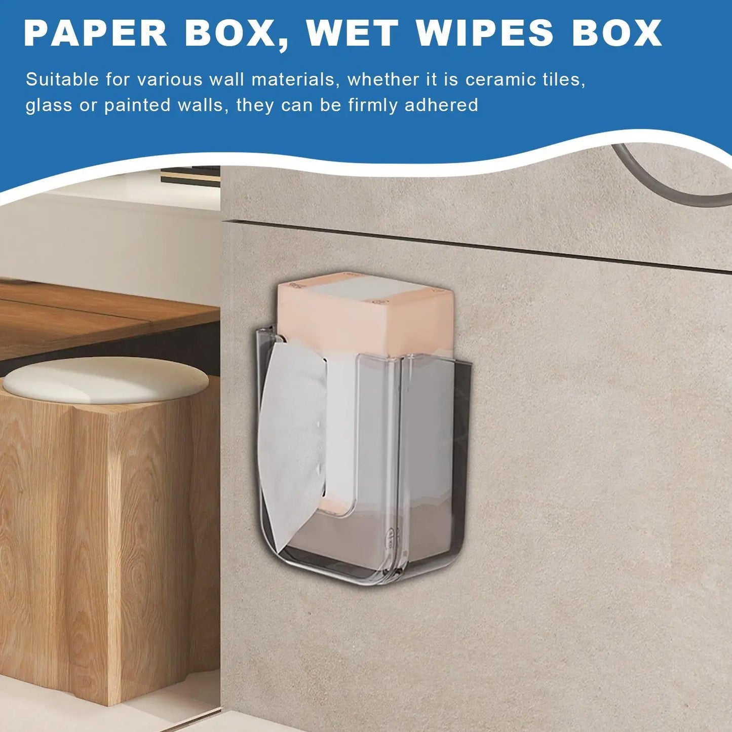 Wet Wipes Dispenser Wall Mounted Storage Box Organizer Tissue Dispenser Adhesive Secure Mount for Family Toilet Home Bathroom