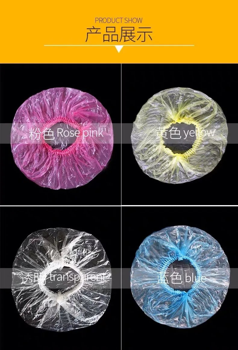 100 Pieces/set Women's Disposable Shower Cap  Plastic Waterproof Head Cover  Pink Spa Salon  Hotel Hair Dye  Elastic Hair Cap