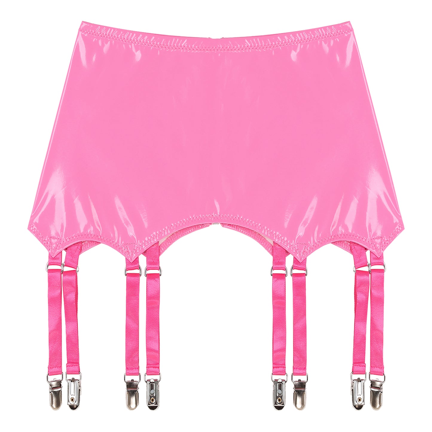 Womens Garters Latex Skirts Suspender Garters Belt Wet Look Patent Leather Mini Skirts Garters with Metal Clips Clubwear Costume