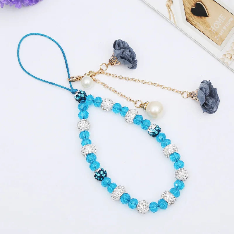 Short Mobile Phone Hanging Rope Creative Gypsum Flower Bracelet Wrist Rope Crystal Phone Case Pendant Fflower Pendant For Women