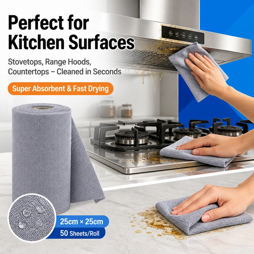 50pcs Non-Stick Oil Dish Cloths, Tear-Off Microfiber Rags, Super Absorbent Kitchen Cleaning Towels for Stove
