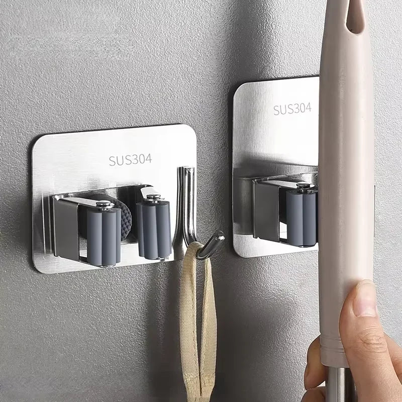 Adhesive Wall Multi-Purpose Hooks for Kitchen & Bathroom Easy Hang No Drill Required Mop And Broom Hanger Home Organizer