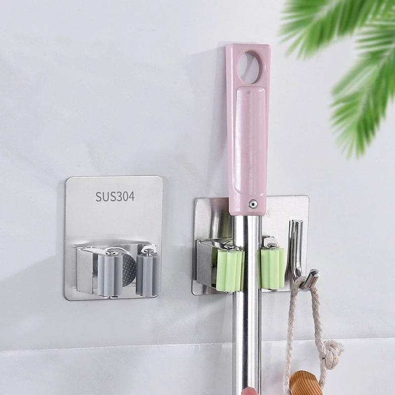 Adhesive Wall Multi-Purpose Hooks for Kitchen & Bathroom Easy Hang No Drill Required Mop And Broom Hanger Home Organizer
