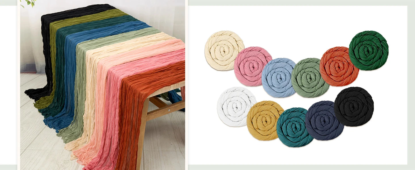 Boho Cheesecloth Table Runner, Semi-Sheer Gauze Fabric Rustic TableRunner for Wedding Bridal Shower Party Banquet