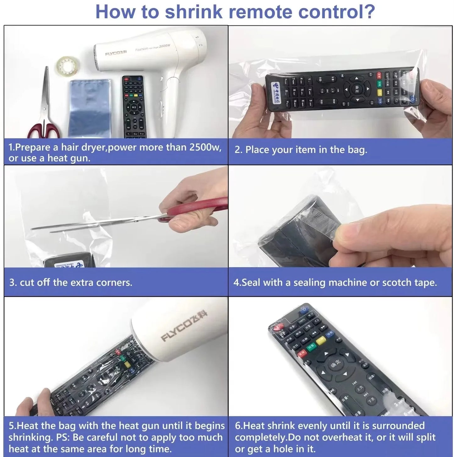 5/10/20Pcs Transparent Shrink Film Bag 防尘保护壳 for Tv Air Conditioner Remote Control Shrink Plastic