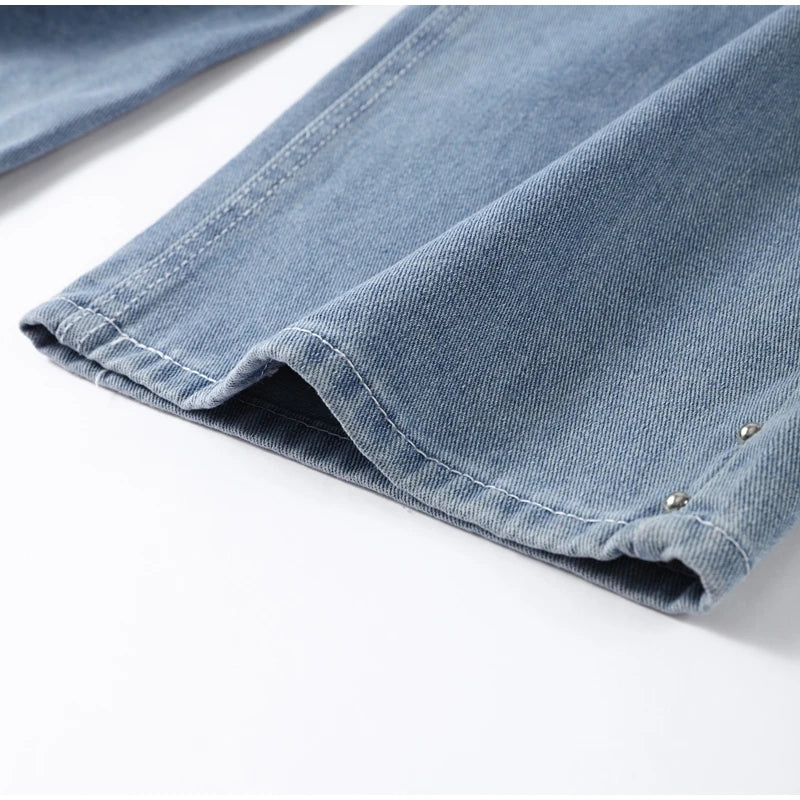 Classic Studded Denim Jeans Pant Women's Star Patchwork Baggy Pants Wide Leg  Trendy Streetwear Casual Daily Female Trousers