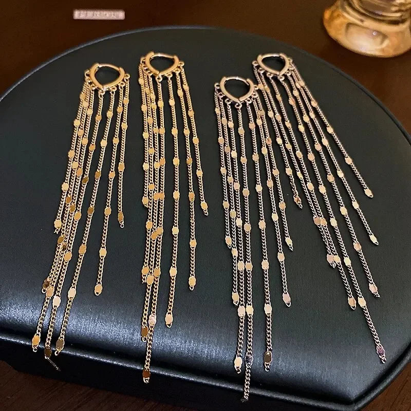 Long Tassel Rhinestones Chains Ear Line Drop Earrings for Women Gold Color Delicate Dangle Earring Hanging Charm Fashion Jewelry