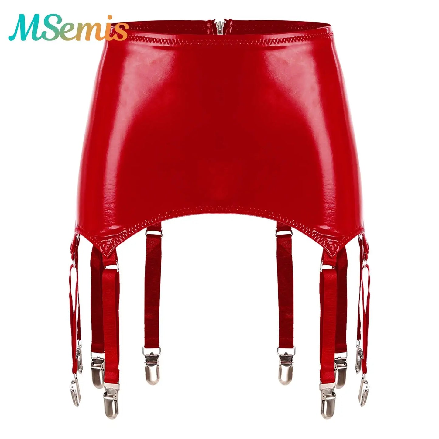 Womens Garters Latex Skirts Suspender Garters Belt Wet Look Patent Leather Mini Skirts Garters with Metal Clips Clubwear Costume