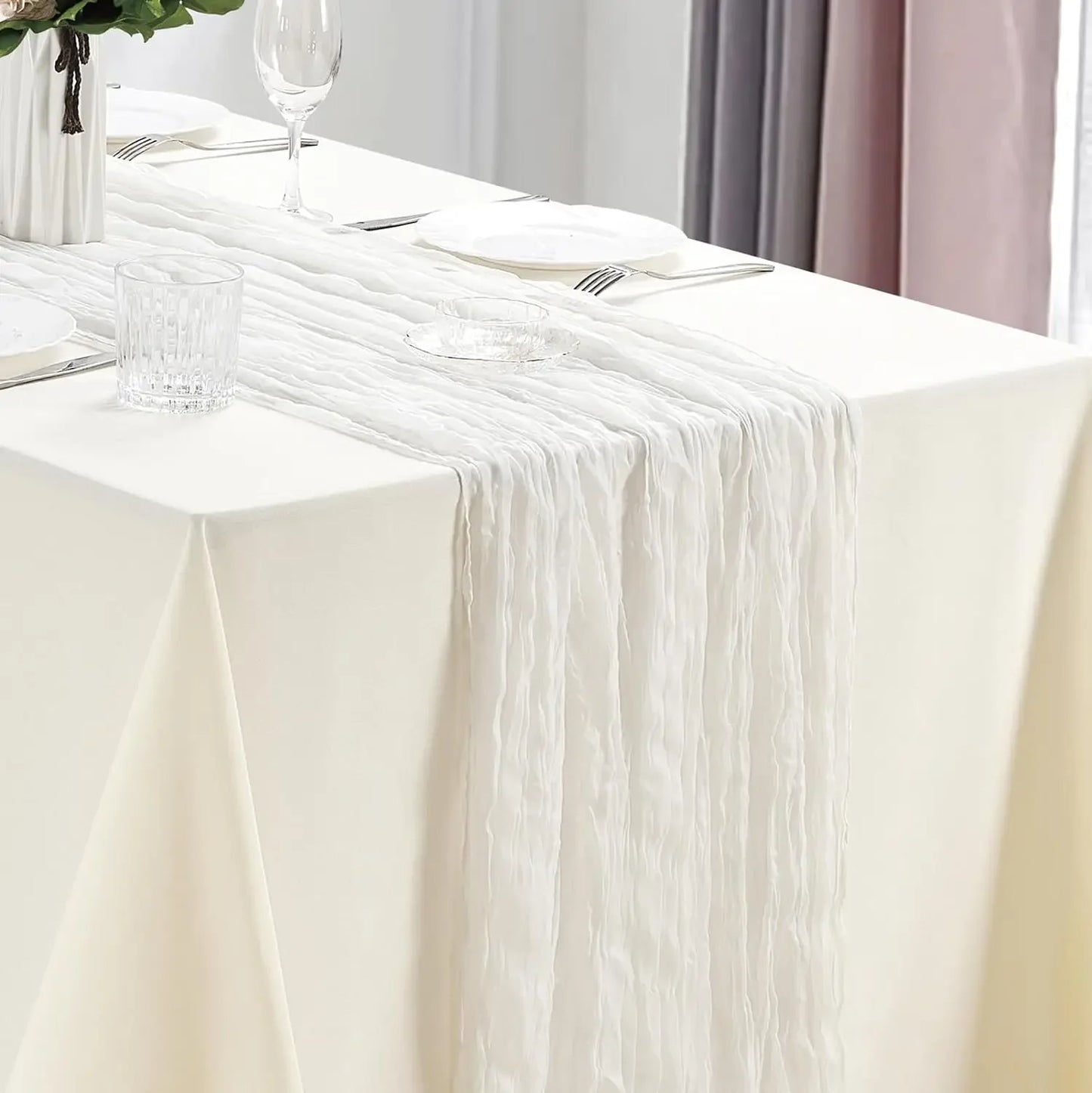 Boho Cheesecloth Table Runner, Semi-Sheer Gauze Fabric Rustic TableRunner for Wedding Bridal Shower Party Banquet