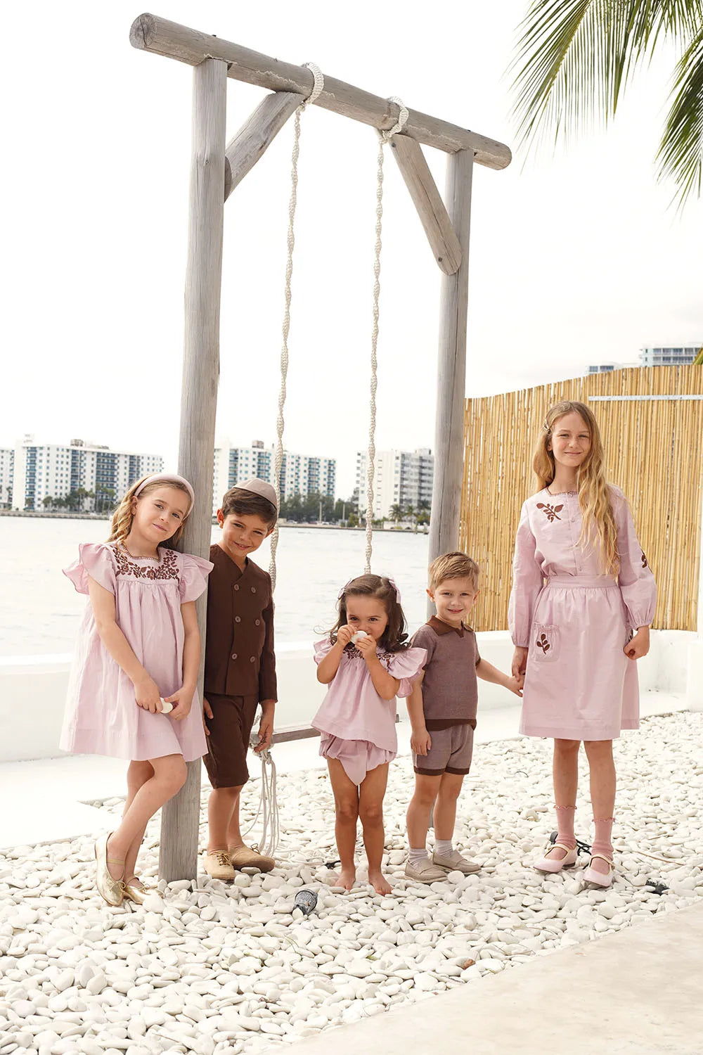 AP Chocolate Collection 2025 Spring Summer Embroidery Family Matching Clothing Set Girl Dress Baby 2-Pieces Blazer Shirt Shorts
