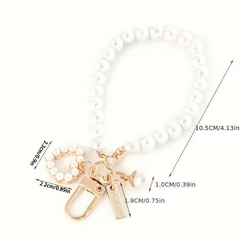 Cute Pearl Keychain for Women Girls Shiny Pearl Bead Shell Phone Bag Backpack Charm Accessory Car Key Key Chain Pendant