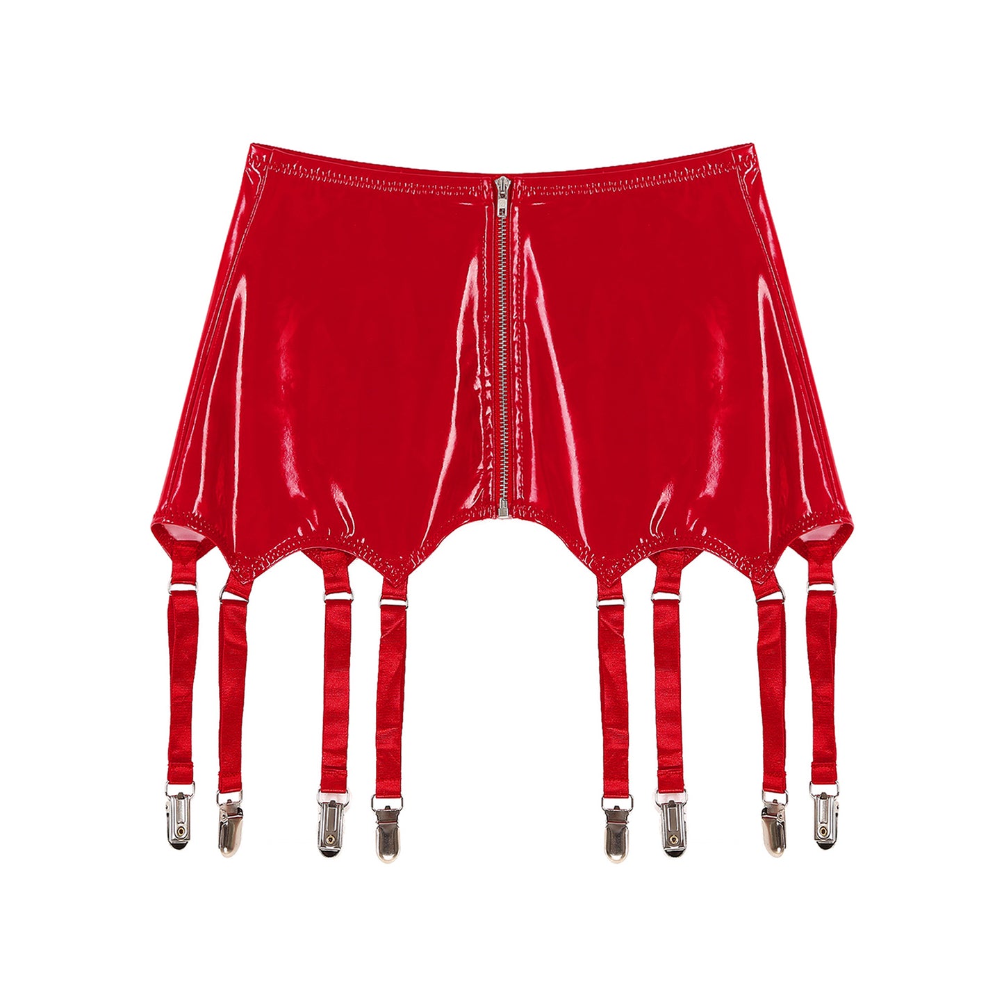 Womens Garters Latex Skirts Suspender Garters Belt Wet Look Patent Leather Mini Skirts Garters with Metal Clips Clubwear Costume