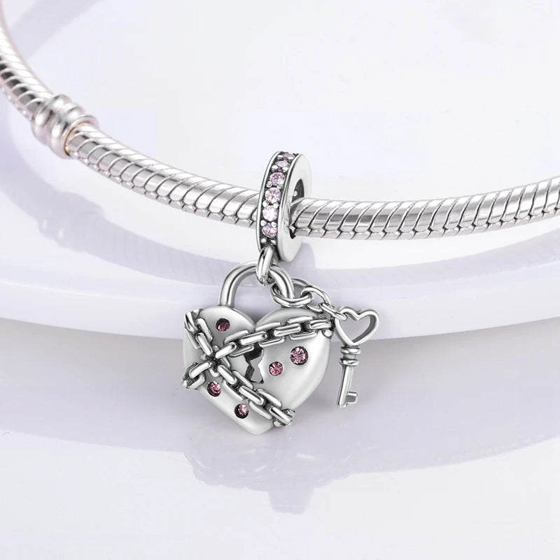 Pink Charms Original 925 Sterling Silver Heart Bow Perfume Bottle Charms Beads Pendants Fit Bracelet DIY Women Jewelry Making