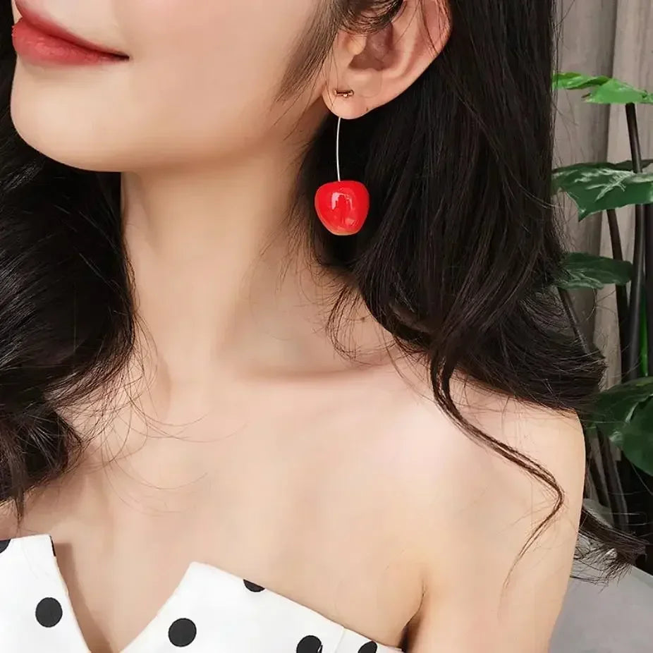 Cute Red Cherry Earrings Fashion Niche Fruit Earrings Girls Sweet Versatile Cherry Earrings Women's Design Sense Jewelry Gifts