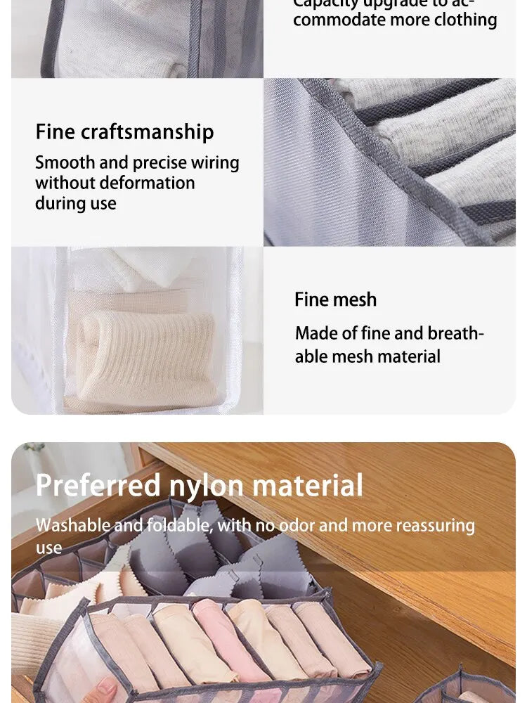 6/7/11 Foldable Underwear Underwear Socks Organizer With Dividers Clothes Storage Box Breathable Mesh Bag For Wardrobe