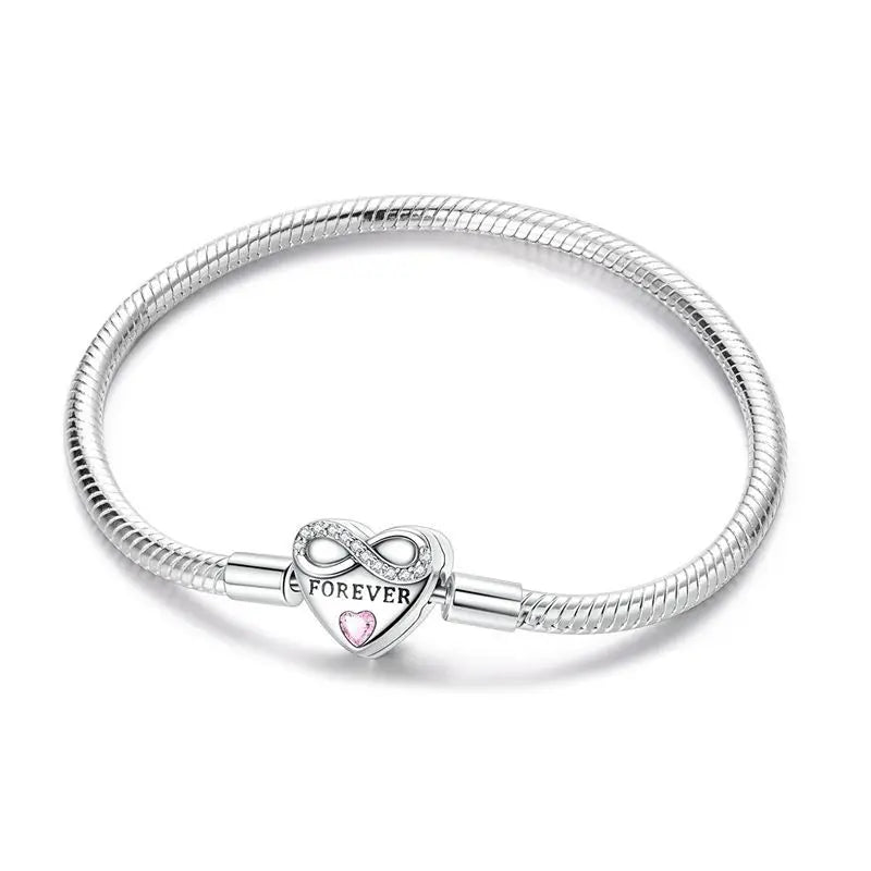 New 925 Sterling Silver Heart Shaped Zircon Snake Bone Bracelet For Women Fashion Birthday Jewelry Gift