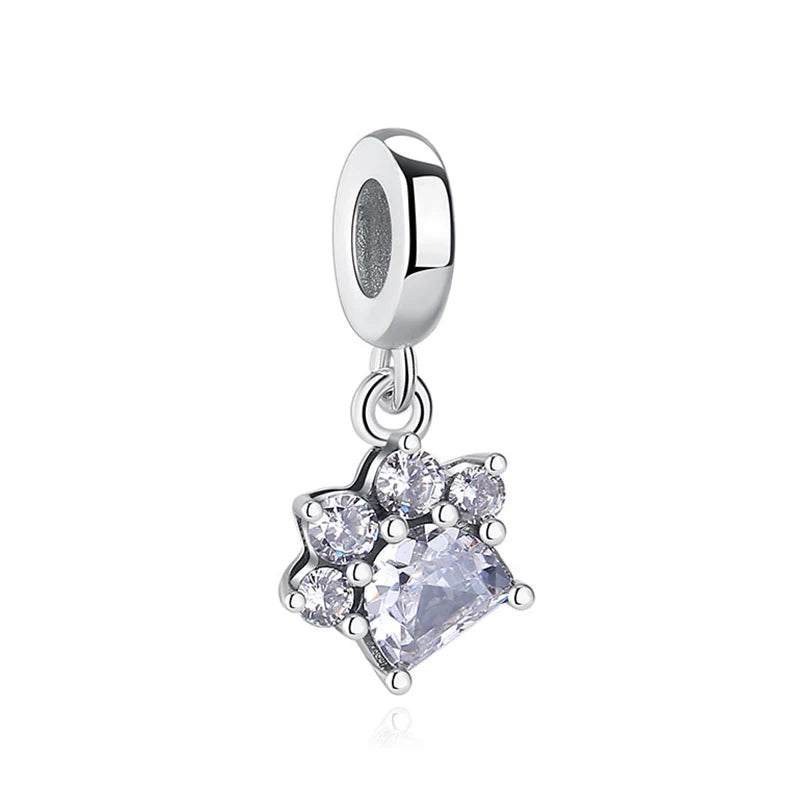 Original 925 Sterling Silver Charms Love Pets Dog Cat Paw Print Pendant Beads Fit Brand Bracelets Necklaces Women DIY Jewelry