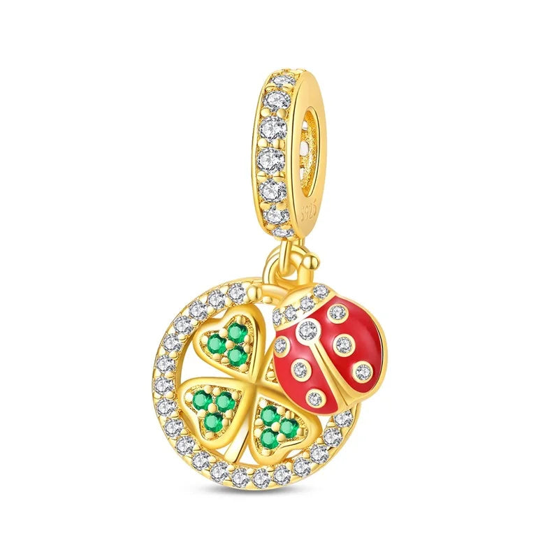Original 925 Sterling Silver Gold Series DIY Charms Beads Inlaid Zirconium Sun Leopard Pendants Fit Bracelet DIY Jewelry Making