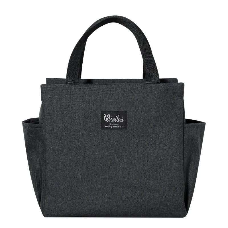 1PC Insulated Lunch Bag With 2 Side Pockets Large Capacity Thermal Lunch Box Bag To School Picnic Work Insulated Freezer Bag