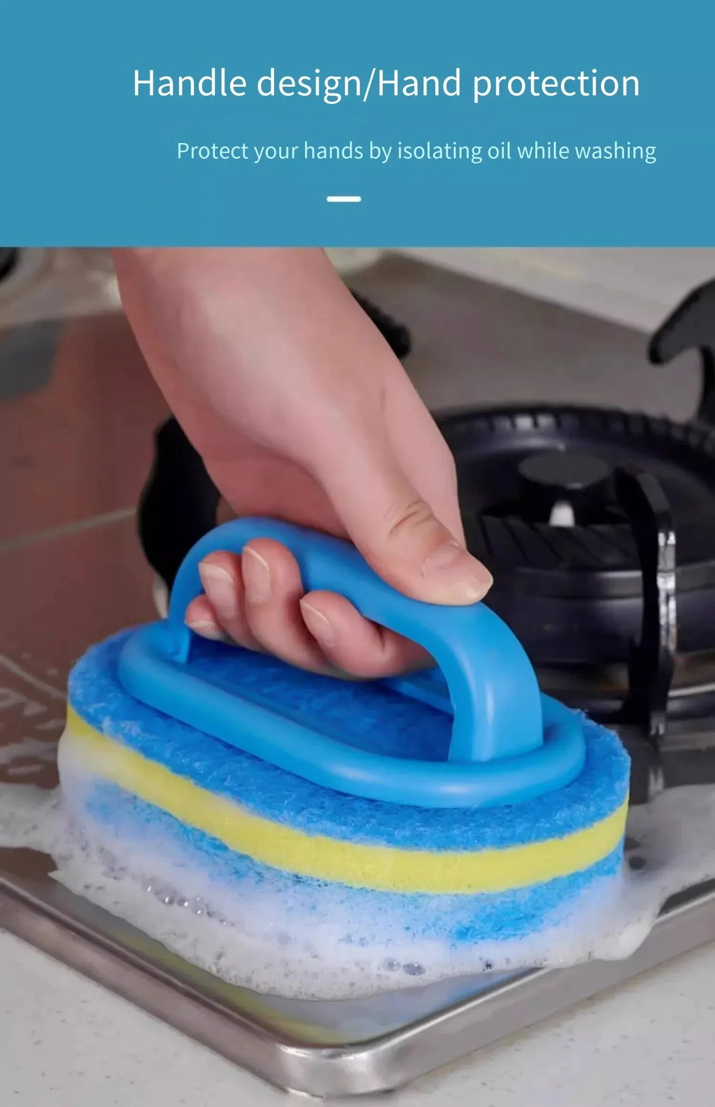 Pot Washing Kitchen Cleaning Brush with Handle - Pot Washing High-Density Thick Scouring Pad Ceramic Tile Wall Cleaning Brush