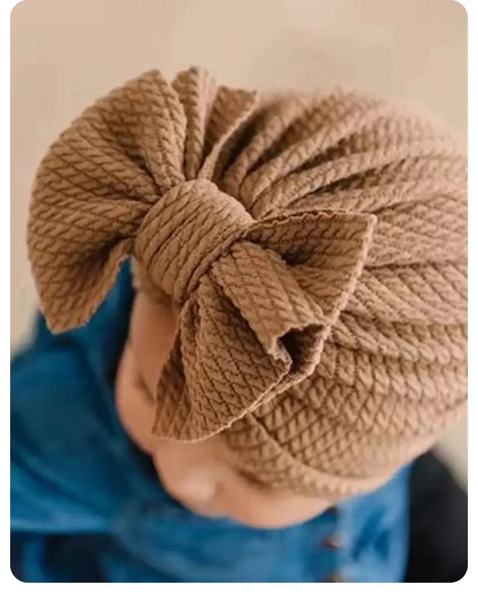 Cute Bow Baby Turban Hat Double Layer Big Bowknot Newborn Hat Soft Warm Elastic Kids Head Beanie Babies Accessories
