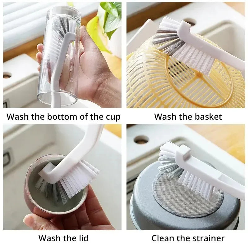 1/2/3Pcs Cleaning Cup Brush Japanese Style Sink Brush  with Long Handle Elbow Design Tail Hole Wall Hanging Crevice Cleaning