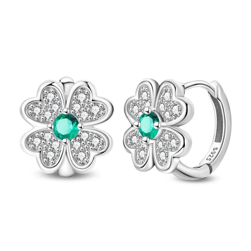 New 925 Sterling Silver Sparkling Zircon Four-Leaf clover Women Earrings Brilliant Wedding Engagement Star Earrings Jewelry Gift