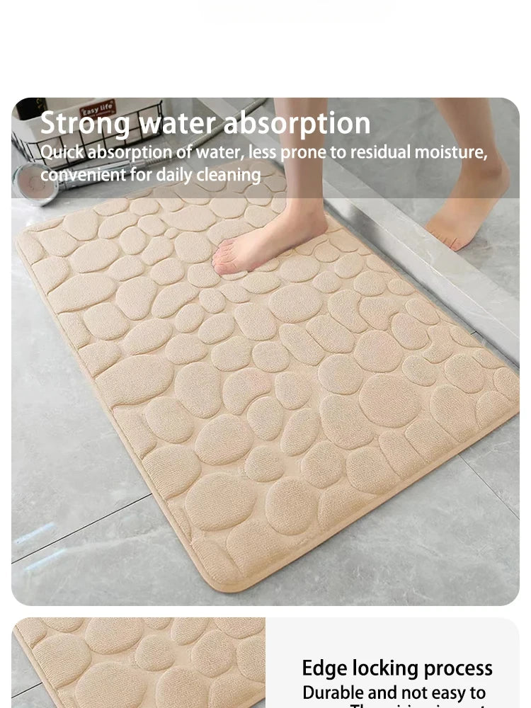 The bathroom door is embossed with pebbles, memory foam bath towel, water absorption, anti-skid indoor floor mat, foot pad