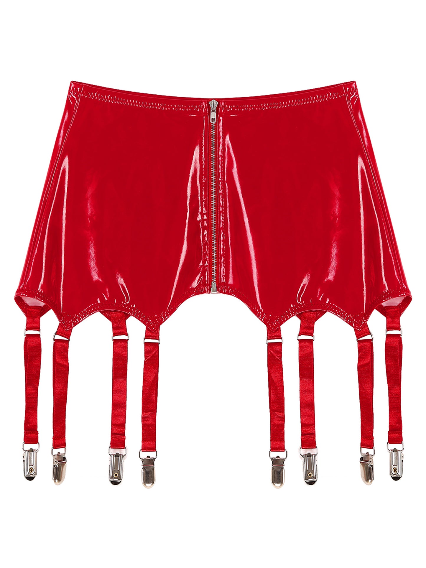Womens Garters Latex Skirts Suspender Garters Belt Wet Look Patent Leather Mini Skirts Garters with Metal Clips Clubwear Costume