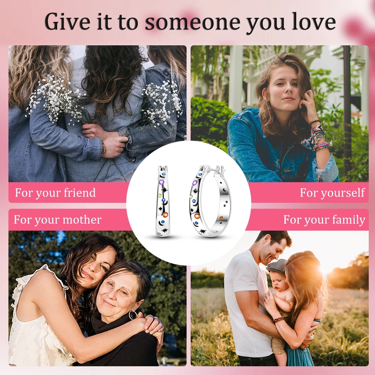 Original 925 Sterling Silver Hoop Earrings Brilliant Starry Sky Earrings For Women Fine Engagement Wedding Birthday Jewelry Gift