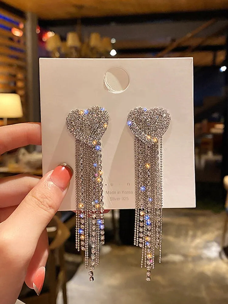 Butterfly Earrings For Women Sparkly Rhinestone Long Tassel Earrings Heart Drop Earrings Wedding Party Jewelry Valentine Gifts C
