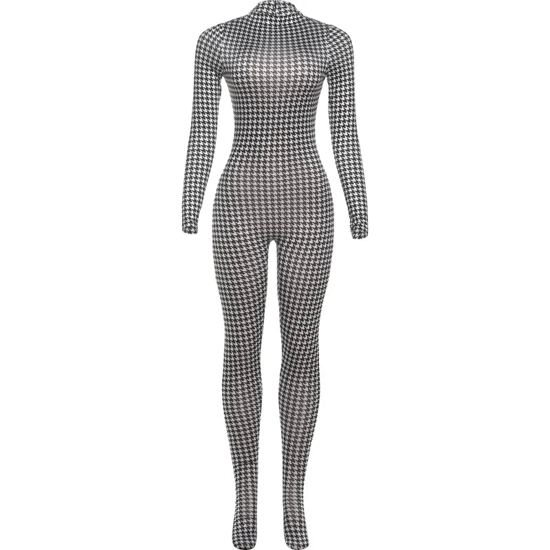 Weird Puss Sexy Foot Jumpsuit Women Snake Print Autumn Trend o-Neck Full Sleeve Stretch Skinny Street Clubwear Zip Slim Overalls