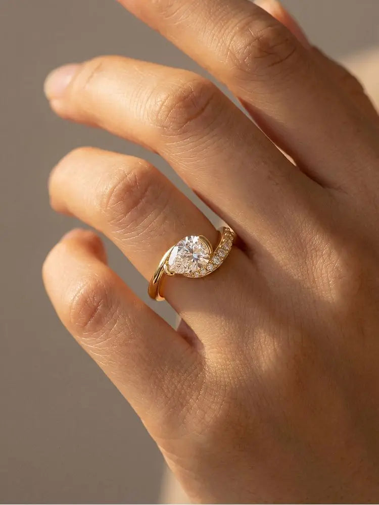 925 Sterling Silver Sparkling Water Drop Interweaving Dazzling Clear Pear CZ Finger Rings For Women Gift Wedding  Fine Jewelry