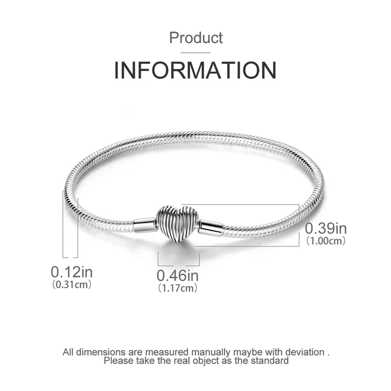 New 925 Sterling Silver Heart Shaped Zircon Snake Bone Bracelet For Women Fashion Birthday Jewelry Gift