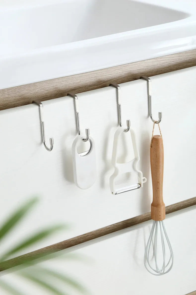 Door Hanger Hook Stainless Steel Double S-Shaped Storage Hook for Bathroom Kitchen Wall Door Organizer Wall Mounted Hooks