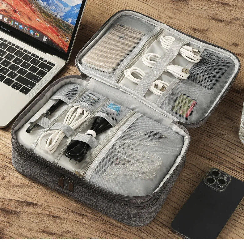 Three Layer Digital Storage Bag Multi-functional Cable Storage Box Portable Waterproof Travel Case for Data Mobile Power Bank