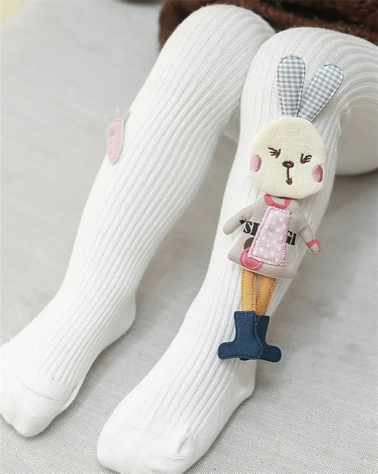 Knitted Tights for Girls Solid Children's Pantyhose Cartoon Rabbit Cotton Soft Kids Girls Tights Autumn Winter 1-7T Trousers New