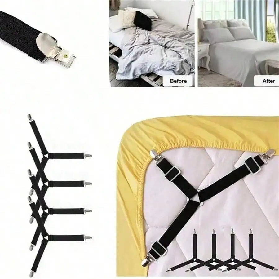 4pcs Triangle Household Bed Sheet Fixers, Adjustable Elastic Sofa BedSheet Fixing Clips, Tablecloth Fixing Belt, Anti-Running Anti-Slip SheetBuckles