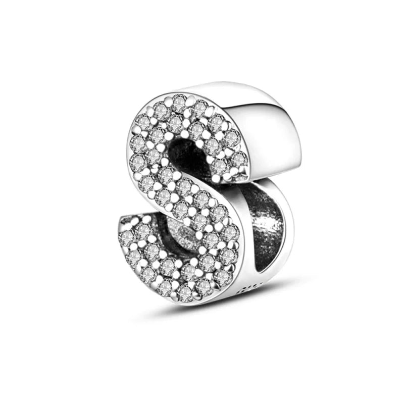 925 Sterling Silver Letter Series - S Charms Beads Sparkling CZ Zircon Dangle Fit Original Bracelet DIY Women Birthday Jewelry