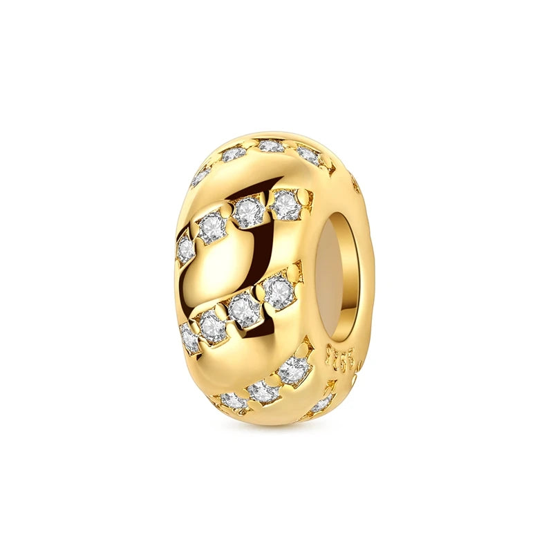 Original 925 Sterling Silver Gold Series DIY Charms Beads Inlaid Zirconium Sun Leopard Pendants Fit Bracelet DIY Jewelry Making