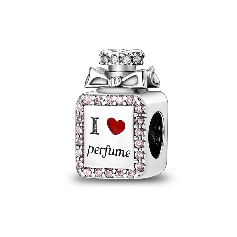 Pink Charms Original 925 Sterling Silver Heart Bow Perfume Bottle Charms Beads Pendants Fit Bracelet DIY Women Jewelry Making