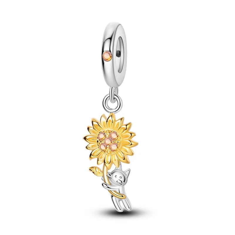 Original 925 Sterling Silver Gold Series DIY Charms Beads Inlaid Zirconium Sun Leopard Pendants Fit Bracelet DIY Jewelry Making