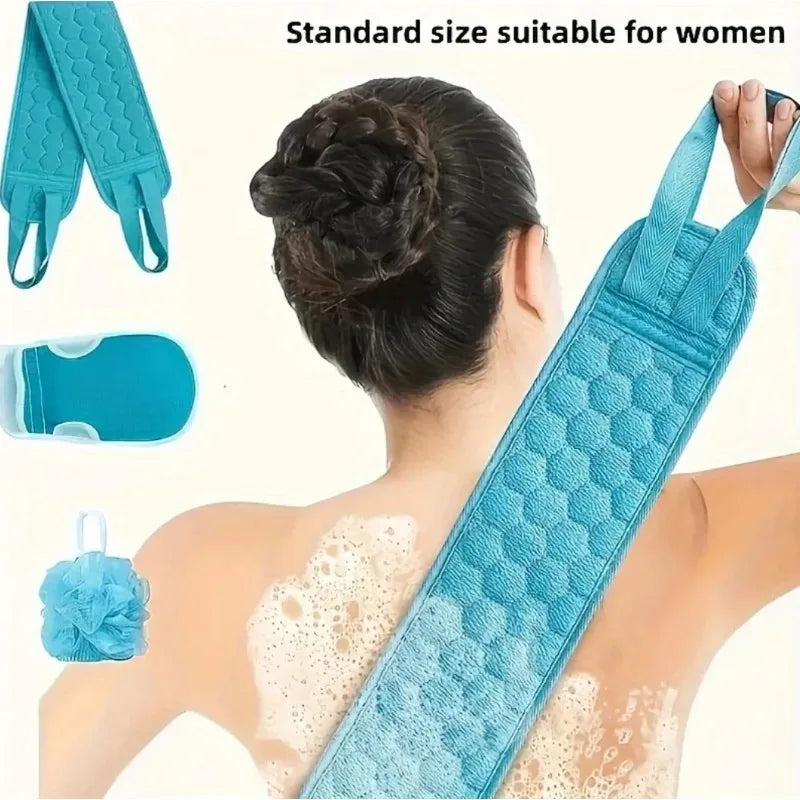3pcs 3-in-1 Exfoliating Bath Towel Set Soft Back Scrubbing Bath Glove Washcloth & Shower Ball Loofah for Deep Body Cleaning
