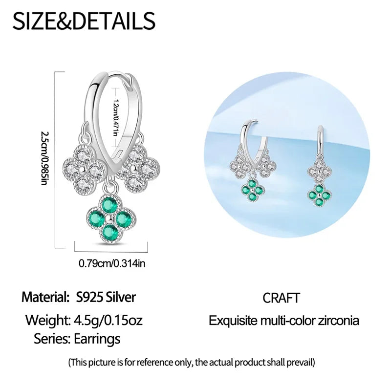 New 925 Sterling Silver Sparkling Zircon Four-Leaf clover Women Earrings Brilliant Wedding Engagement Star Earrings Jewelry Gift
