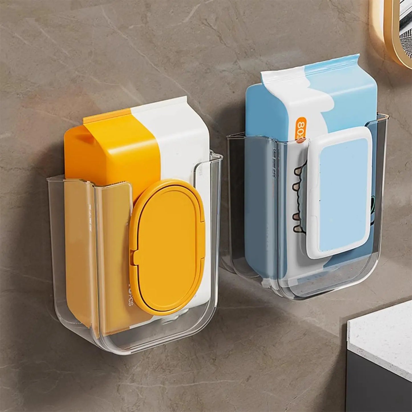 Wet Wipes Dispenser Wall Mounted Storage Box Organizer Tissue Dispenser Adhesive Secure Mount for Family Toilet Home Bathroom