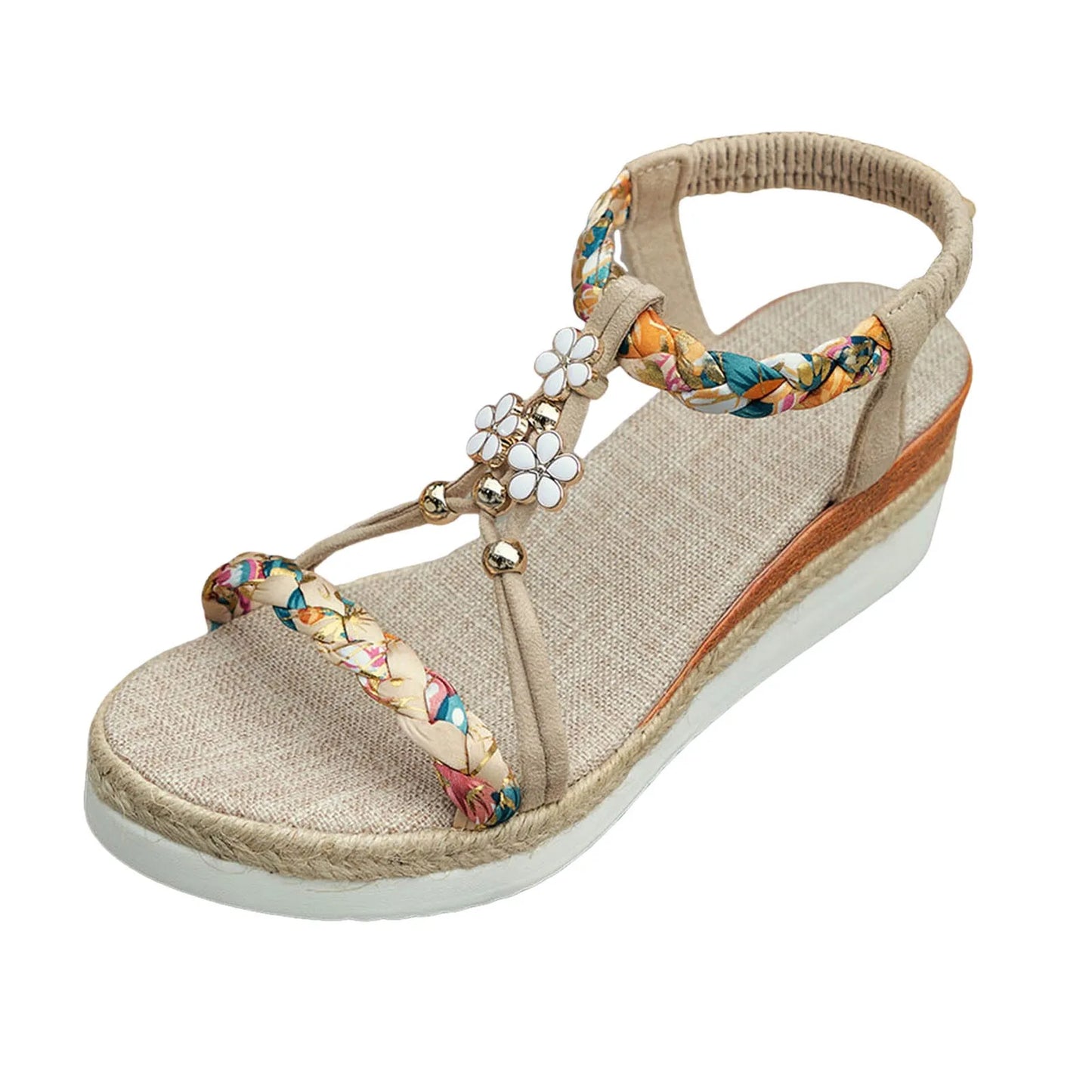 Women'S New Summer Sandals Classic Wedge Thick Sole Elevated Elastic Strap Open Toe Hollow Clear Heel Sandals For Beach Vacation