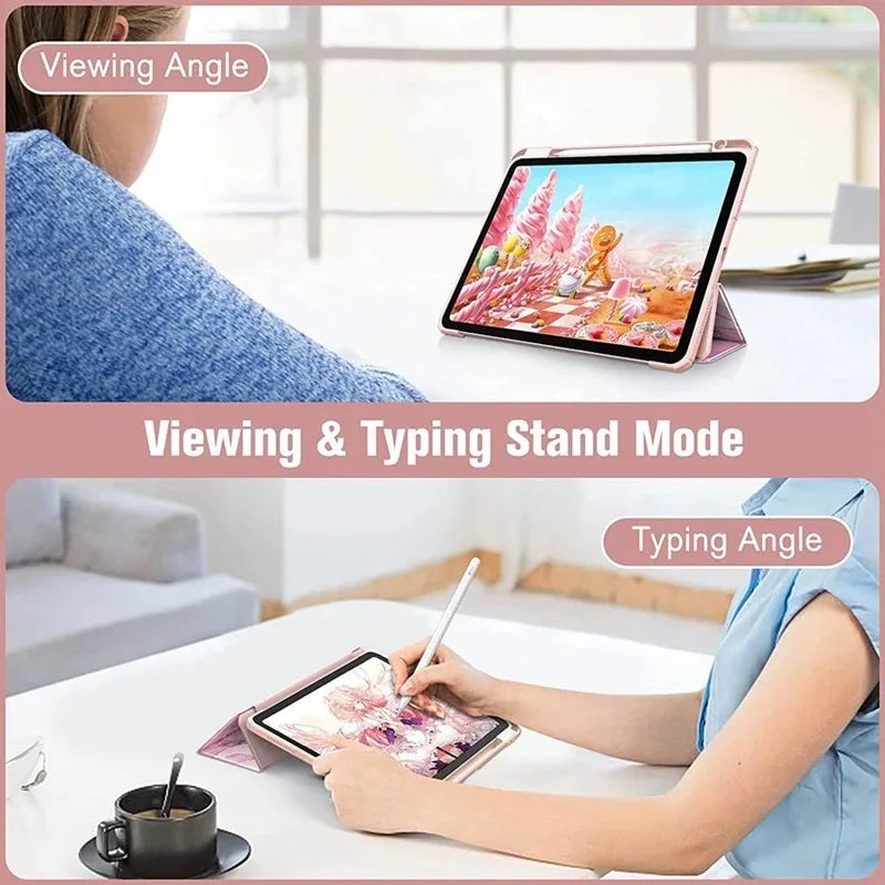 Smart PU Case for iPad Air 4th 5th iPad 10th 10.9 Funda iPad Pro air 12th 11th 11" 7th 8th 9th 10.2 2 9.7 10.5 Transparent Cover