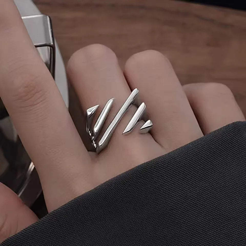 VENTFILLE 925 Sterling Silver Rings INS Fashion Hip Hop Vintage Couples Hollow Lines Punk Thai Silver Party Adjustable  Jewelry